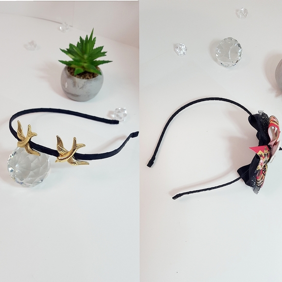 LOT OF X2🍒LOL Doll-D&G Graphics Ribbons Headband⭐Gold Doves Headband - Picture 6 of 7